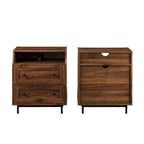 Lot de 2 tables de chevet modernes avec 2 tiroirs et ports USB, 56 cm (L) x 41 cm (P) x 66 cm (H), MDF, Contemporain