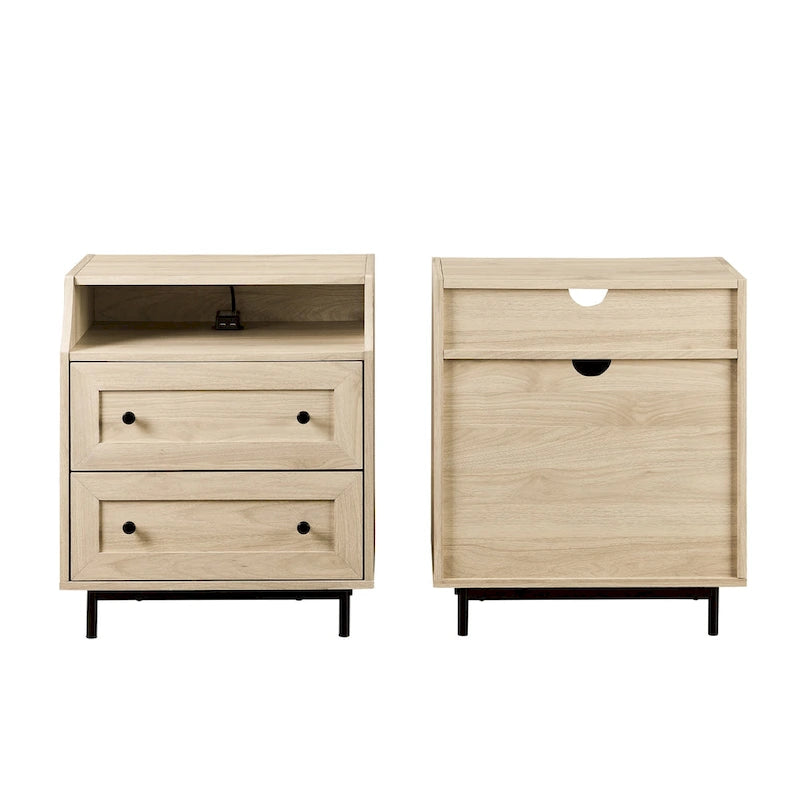 Lot de 2 tables de chevet modernes avec 2 tiroirs et ports USB, 56 cm (L) x 41 cm (P) x 66 cm (H), MDF, Contemporain