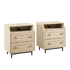 Lot de 2 tables de chevet modernes avec 2 tiroirs et ports USB, 56 cm (L) x 41 cm (P) x 66 cm (H), MDF, Contemporain