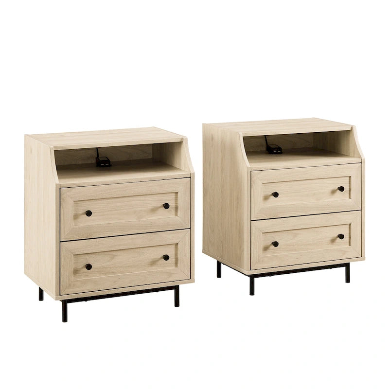 Lot de 2 tables de chevet modernes avec 2 tiroirs et ports USB, 56 cm (L) x 41 cm (P) x 66 cm (H), MDF, Contemporain