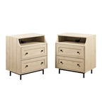 Lot de 2 tables de chevet modernes avec 2 tiroirs et ports USB, 56 cm (L) x 41 cm (P) x 66 cm (H), MDF, Contemporain