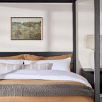 Lit King size à baldaquin minimaliste noir/pin naturel, pin massif et MDF, sans sommier à ressorts, 79,63" de large