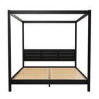 Lit King size à baldaquin minimaliste noir/pin naturel, pin massif et MDF, sans sommier à ressorts, 79,63" de large