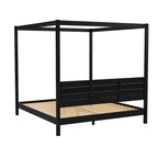 Lit King size à baldaquin minimaliste noir/pin naturel, pin massif et MDF, sans sommier à ressorts, 79,63" de large