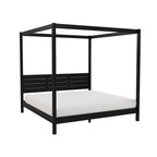 Lit King size à baldaquin minimaliste noir/pin naturel, pin massif et MDF, sans sommier à ressorts, 79,63" de large