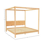 Lit King size à baldaquin minimaliste noir/pin naturel, pin massif et MDF, sans sommier à ressorts, 79,63" de large