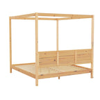 Lit King size à baldaquin minimaliste noir/pin naturel, pin massif et MDF, sans sommier à ressorts, 79,63" de large