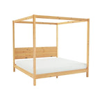 Lit King size à baldaquin minimaliste noir/pin naturel, pin massif et MDF, sans sommier à ressorts, 79,63" de large