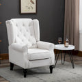 Fauteuil d'appoint haut à dossier capitonné, blanc, pieds en eucalyptus, 1 place