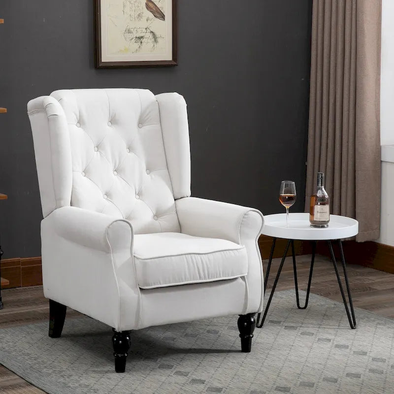 Fauteuil d'appoint haut à dossier capitonné, blanc, pieds en eucalyptus, 1 place