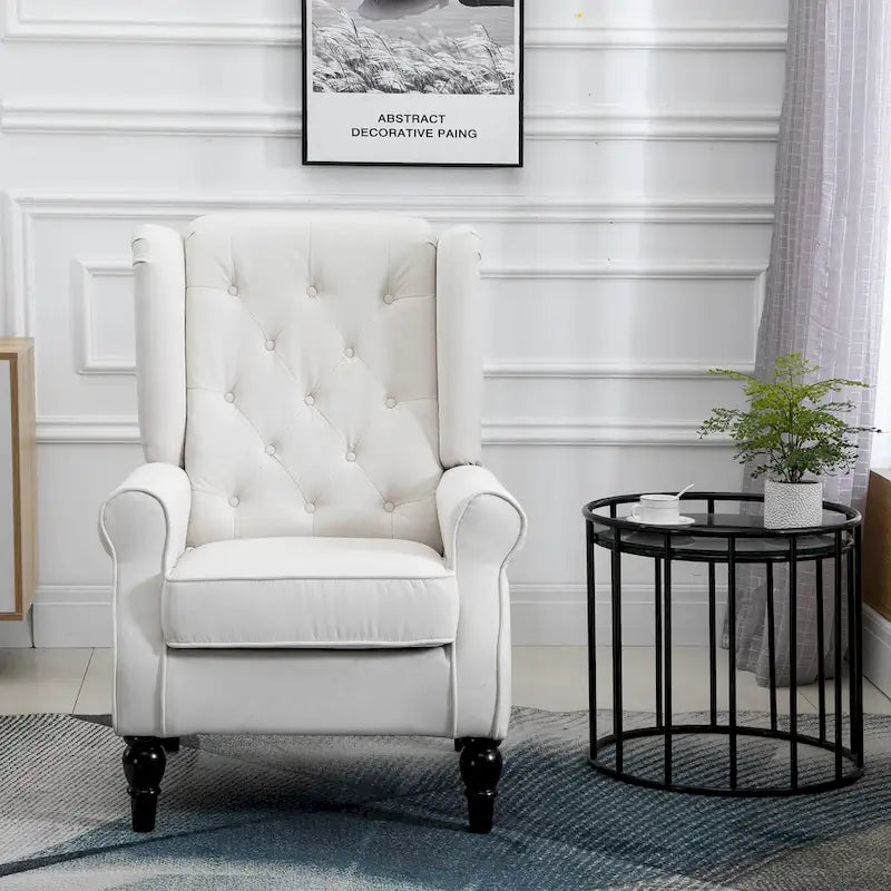 Fauteuil d'appoint haut à dossier capitonné, blanc, pieds en eucalyptus, 1 place