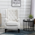 Fauteuil d'appoint haut à dossier capitonné, blanc, pieds en eucalyptus, 1 place