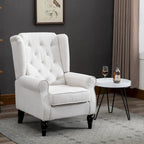 Fauteuil d'appoint haut à dossier capitonné, blanc, pieds en eucalyptus, 1 place