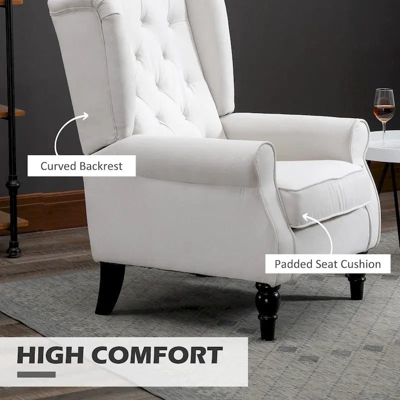 Fauteuil d'appoint haut à dossier capitonné, blanc, pieds en eucalyptus, 1 place