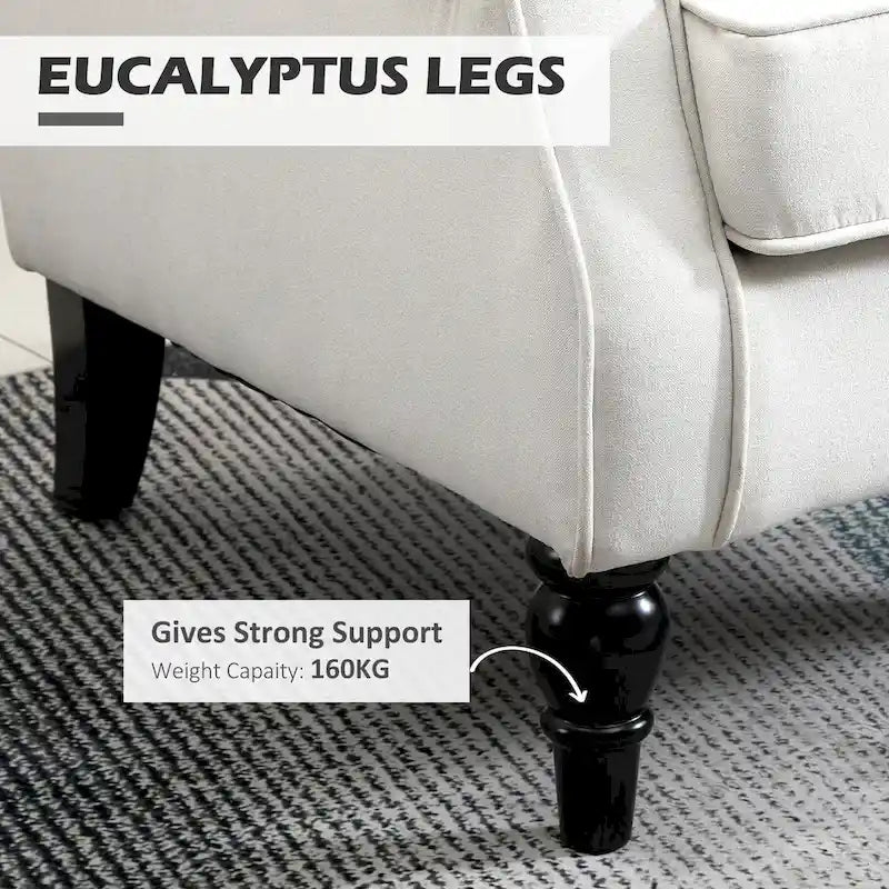 Fauteuil d'appoint haut à dossier capitonné, blanc, pieds en eucalyptus, 1 place