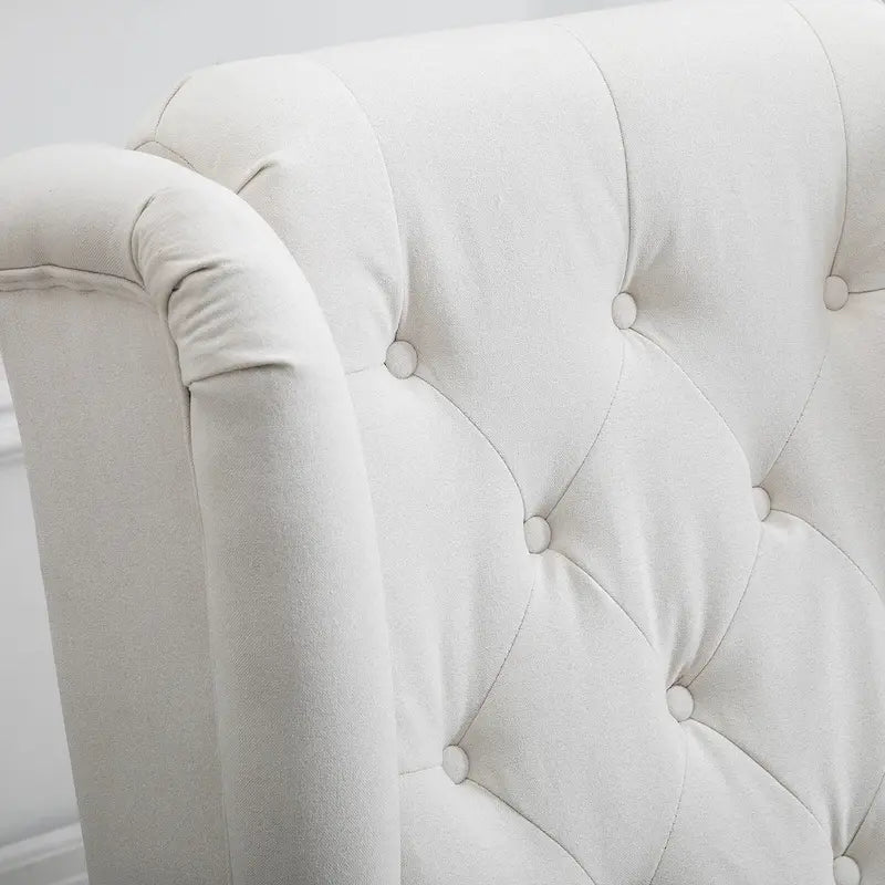 Fauteuil d'appoint haut à dossier capitonné, blanc, pieds en eucalyptus, 1 place