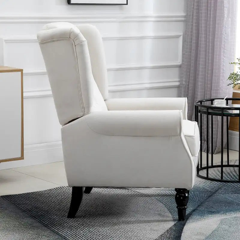 Fauteuil d'appoint haut à dossier capitonné, blanc, pieds en eucalyptus, 1 place