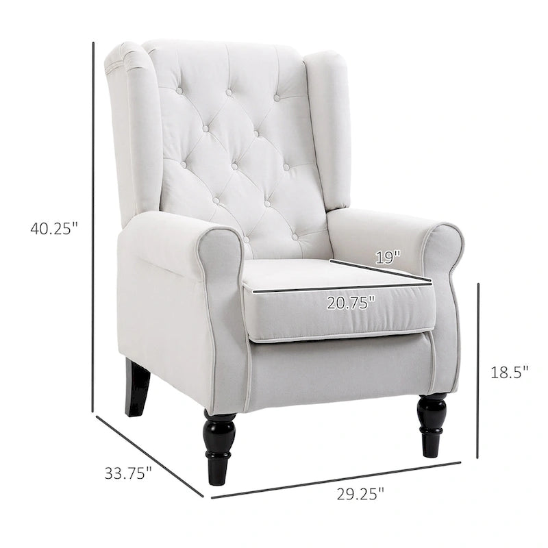 Fauteuil d'appoint haut à dossier capitonné, blanc, pieds en eucalyptus, 1 place