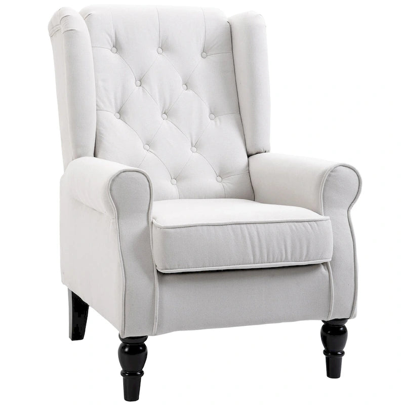 Fauteuil d'appoint haut à dossier capitonné, blanc, pieds en eucalyptus, 1 place