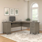 Bureau d'angle avec rangements, 72" de large, tiroir clavier coulissant, tiroir classeur, 1 place, 10 coloris