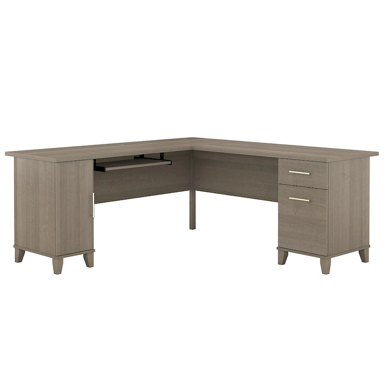 Bureau d'angle avec rangements, 72" de large, tiroir clavier coulissant, tiroir classeur, 1 place, 10 coloris