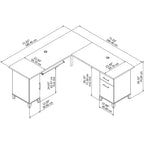 Bureau d'angle avec rangements, 72" de large, tiroir clavier coulissant, tiroir classeur, 1 place, 10 coloris