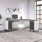Bureau d'angle avec rangements, 72" de large, tiroir clavier coulissant, tiroir classeur, 1 place, 10 coloris