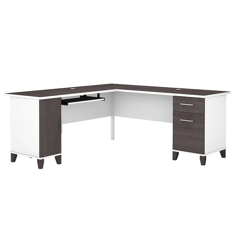 Bureau d'angle avec rangements, 72" de large, tiroir clavier coulissant, tiroir classeur, 1 place, 10 coloris