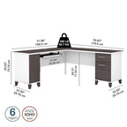 Bureau d'angle avec rangements, 72" de large, tiroir clavier coulissant, tiroir classeur, 1 place, 10 coloris