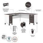 Bureau d'angle avec rangements, 72" de large, tiroir clavier coulissant, tiroir classeur, 1 place, 10 coloris