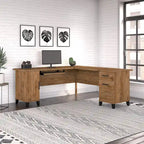 Bureau d'angle avec rangements, 72" de large, tiroir clavier coulissant, tiroir classeur, 1 place, 10 coloris