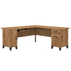 Bureau d'angle avec rangements, 72" de large, tiroir clavier coulissant, tiroir classeur, 1 place, 10 coloris
