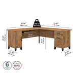 Bureau d'angle avec rangements, 72" de large, tiroir clavier coulissant, tiroir classeur, 1 place, 10 coloris