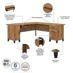 Bureau d'angle avec rangements, 72" de large, tiroir clavier coulissant, tiroir classeur, 1 place, 10 coloris