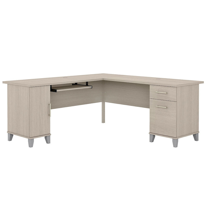 Bureau d'angle avec rangements, 72" de large, tiroir clavier coulissant, tiroir classeur, 1 place, 10 coloris