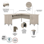 Bureau d'angle avec rangements, 72" de large, tiroir clavier coulissant, tiroir classeur, 1 place, 10 coloris