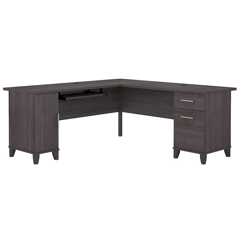 Bureau d'angle avec rangements, 72" de large, tiroir clavier coulissant, tiroir classeur, 1 place, 10 coloris