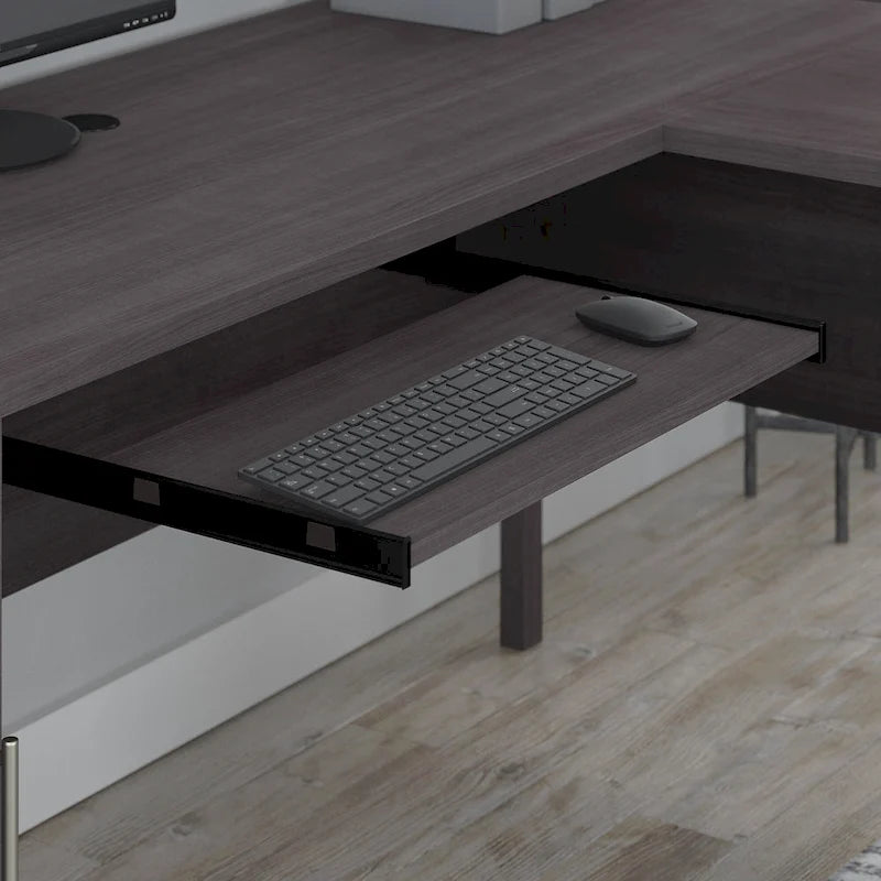 Bureau d'angle avec rangements, 72" de large, tiroir clavier coulissant, tiroir classeur, 1 place, 10 coloris