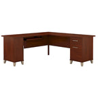 Bureau d'angle avec rangements, 72" de large, tiroir clavier coulissant, tiroir classeur, 1 place, 10 coloris