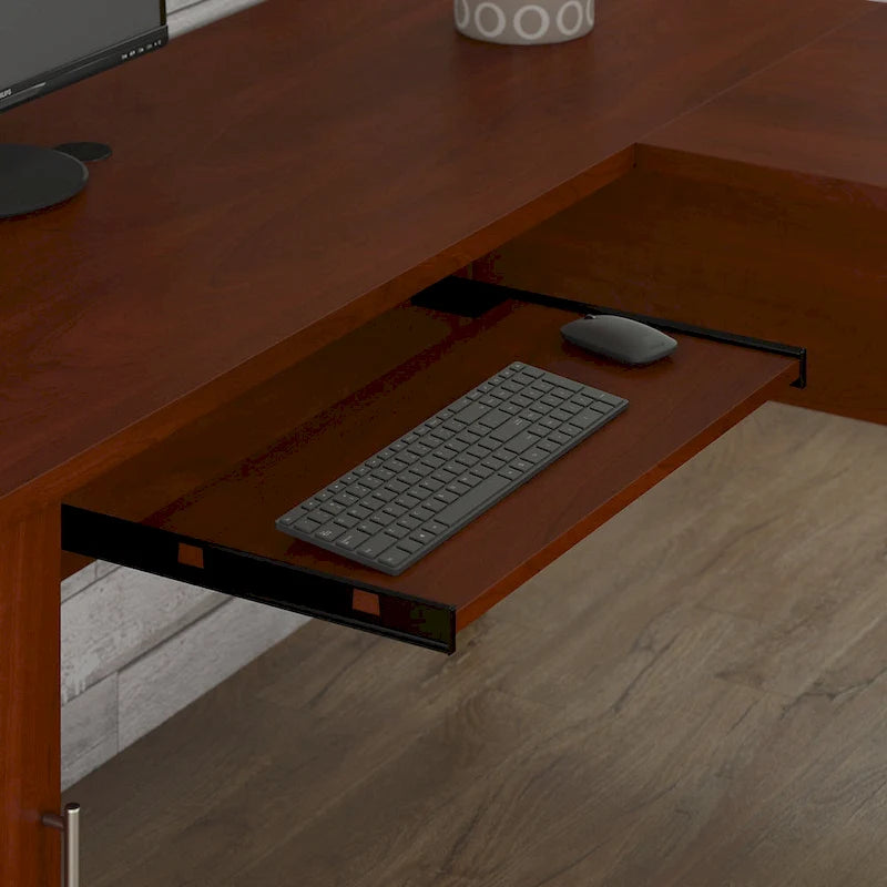 Bureau d'angle avec rangements, 72" de large, tiroir clavier coulissant, tiroir classeur, 1 place, 10 coloris