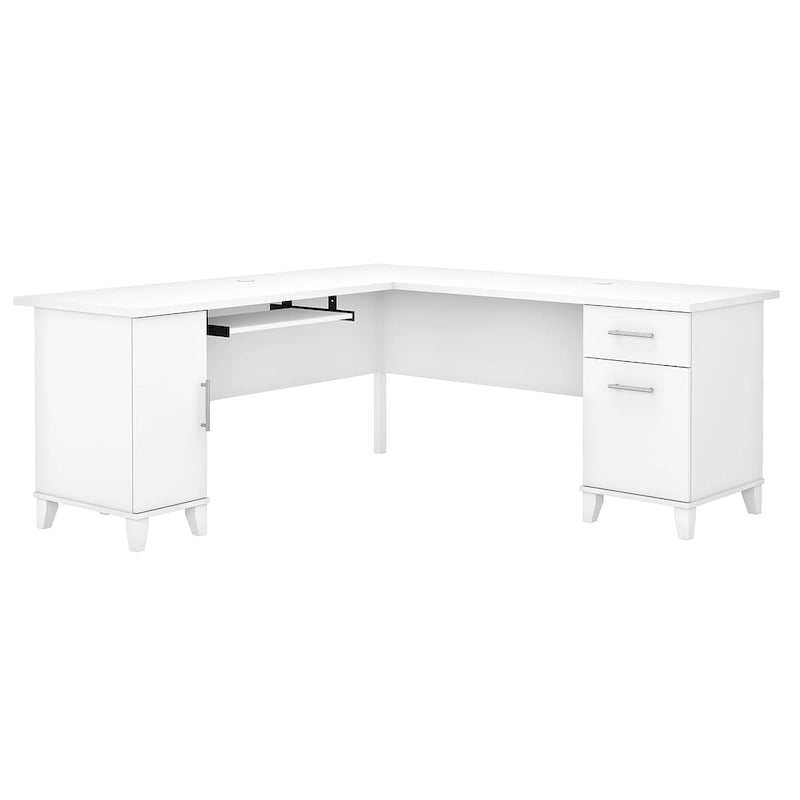 Bureau d'angle avec rangements, 72" de large, tiroir clavier coulissant, tiroir classeur, 1 place, 10 coloris