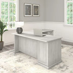 Bureau d'ordinateur en L avec tiroirs, cerisier/gris/chêne blanc, traditionnel, 1 place assise