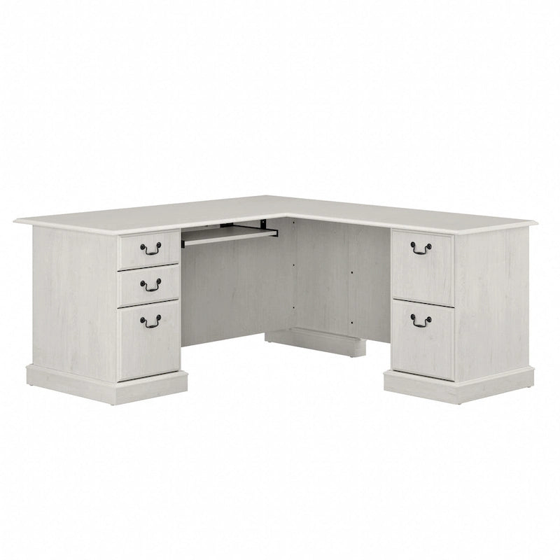 Bureau d'ordinateur en L avec tiroirs, cerisier/gris/chêne blanc, traditionnel, 1 place assise
