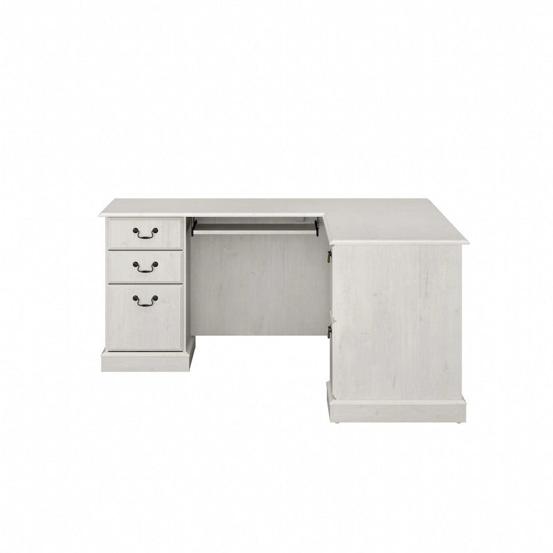 Bureau d'ordinateur en L avec tiroirs, cerisier/gris/chêne blanc, traditionnel, 1 place assise