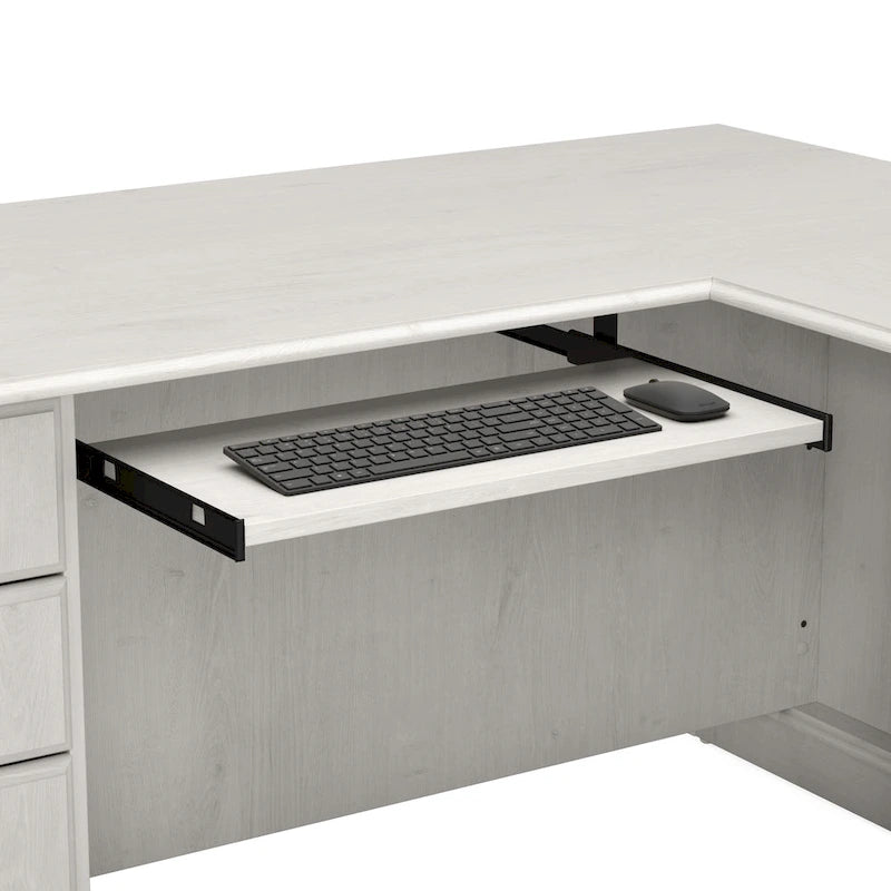 Bureau d'ordinateur en L avec tiroirs, cerisier/gris/chêne blanc, traditionnel, 1 place assise