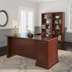 Bureau d'ordinateur en L avec tiroirs, cerisier/gris/chêne blanc, traditionnel, 1 place assise
