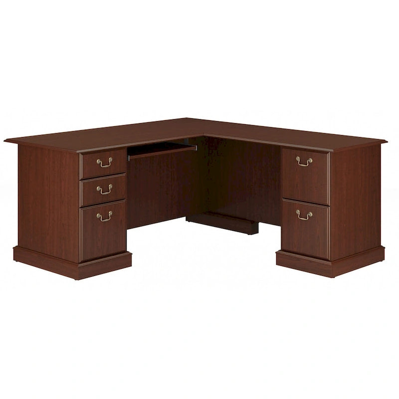 Bureau d'ordinateur en L avec tiroirs, cerisier/gris/chêne blanc, traditionnel, 1 place assise