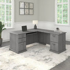 Bureau d'ordinateur en L avec tiroirs, cerisier/gris/chêne blanc, traditionnel, 1 place assise