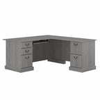 Bureau d'ordinateur en L avec tiroirs, cerisier/gris/chêne blanc, traditionnel, 1 place assise
