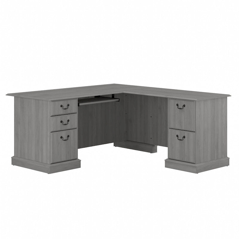 Bureau d'ordinateur en L avec tiroirs, cerisier/gris/chêne blanc, traditionnel, 1 place assise